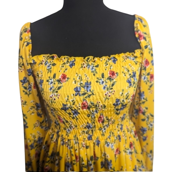 Velvet Torch | NWOT Midi Long Sleeve Yellow Floral Dress | Size Small - Picture 3 of 7